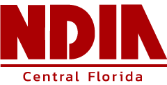 Red text that states "NDIA Central Florida", with a red line separating "NDIA" and "Central Florida".
